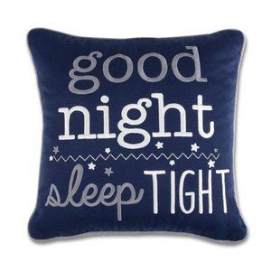 Wendy Bellissimo Good Night Sleep Tight in Navy and White Throw Pillow